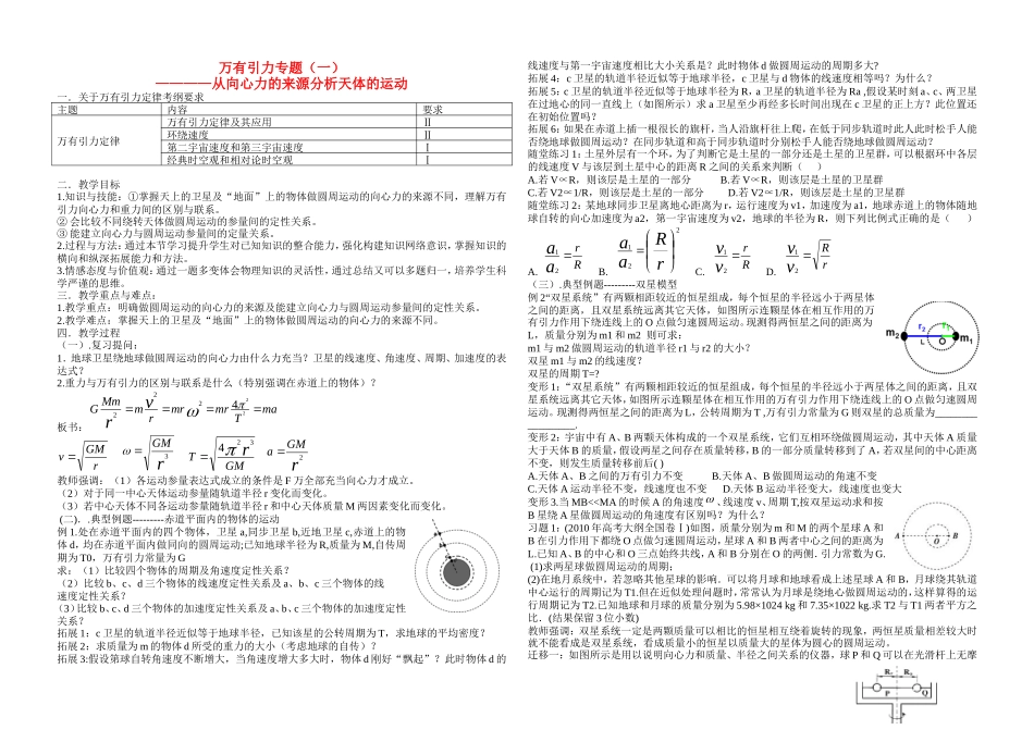 高中物理 从向心力的来源分析天体的运动学案 新人教版必修2-新人教版高中必修2物理学案_第1页