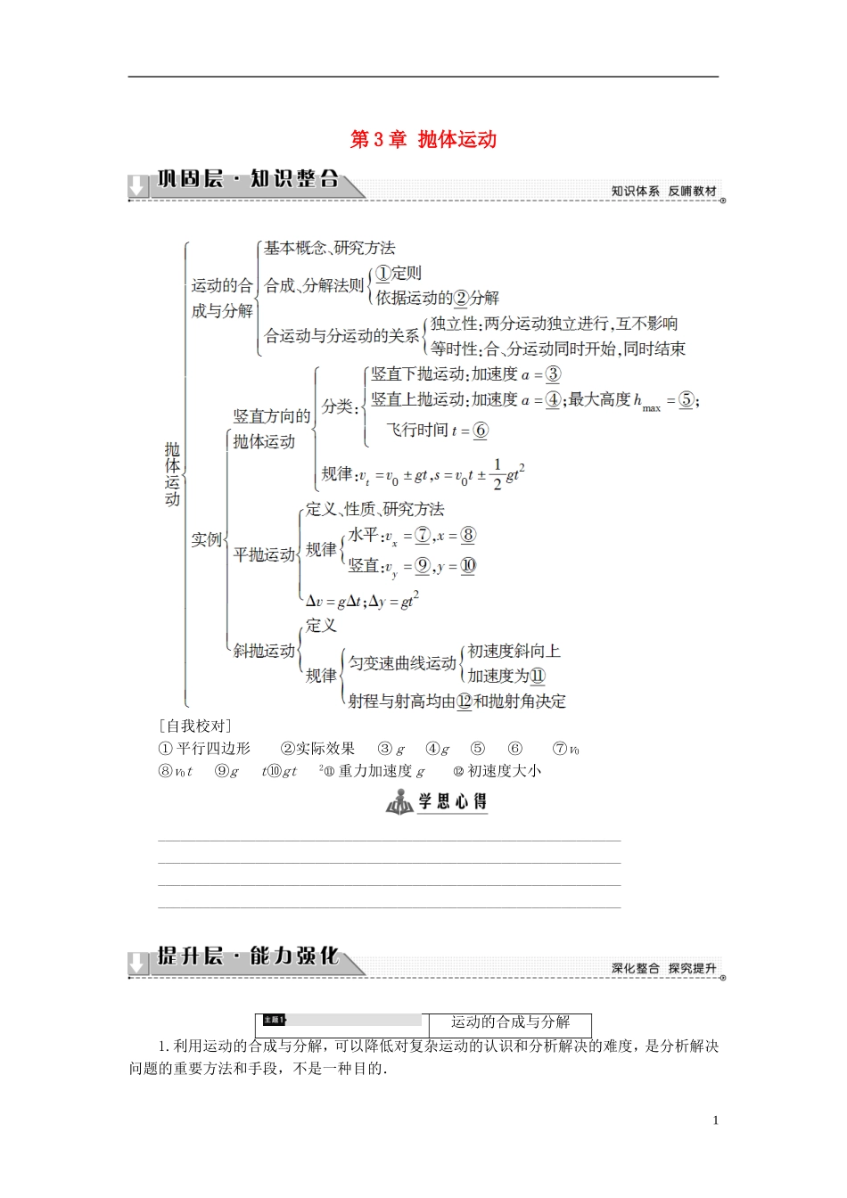 高中物理 第3章 抛体运动章末分层突破教师用书 鲁科版必修2-鲁科版高中必修2物理学案_第1页
