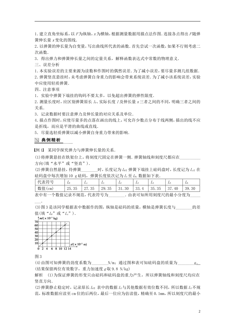 高中物理 第3章 实验：探究弹力与弹簧伸长量的关系学案3 沪科版必修1-沪科版高一必修1物理学案_第2页