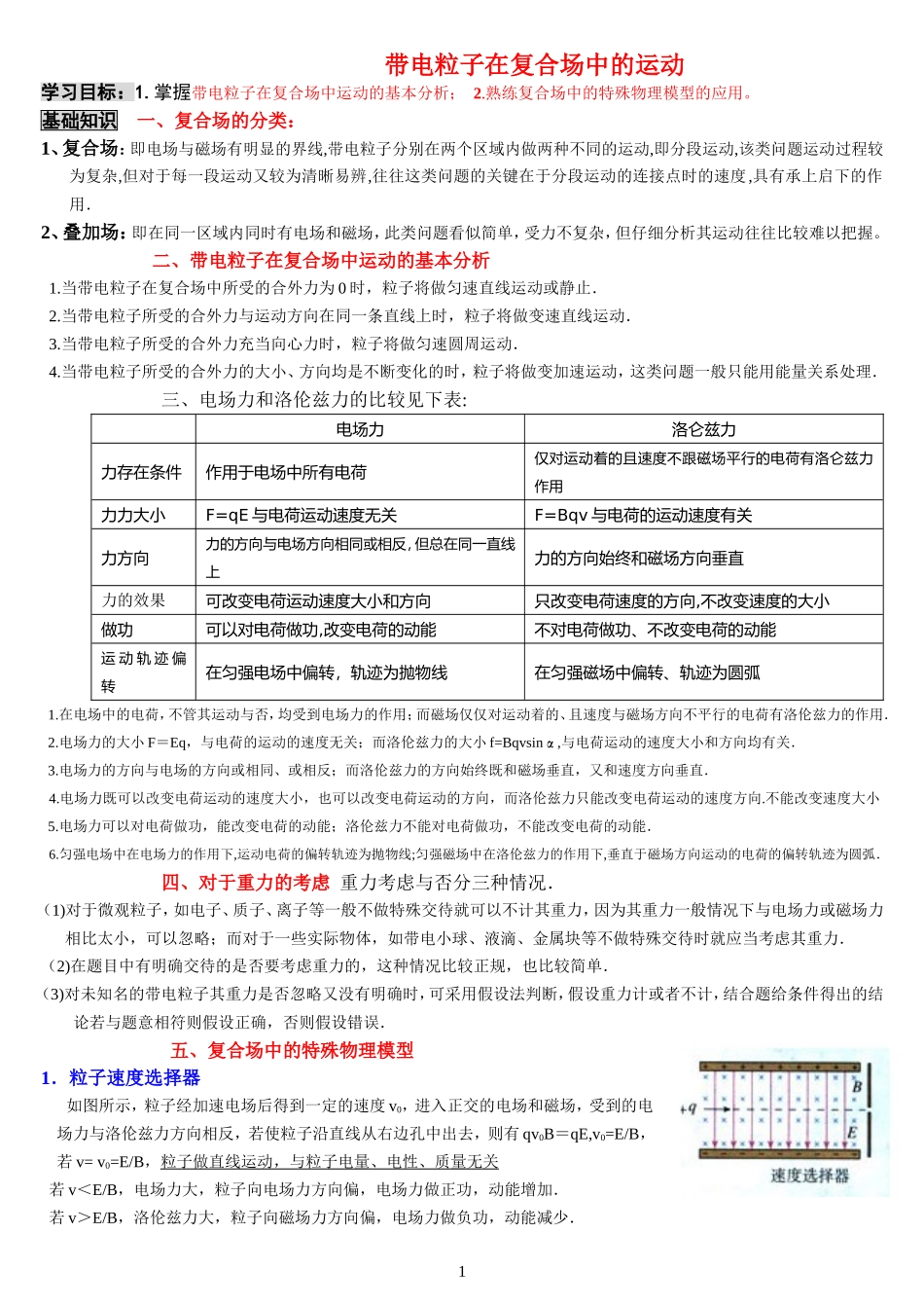 高中物理 带电粒子在复合场中的运动_第1页