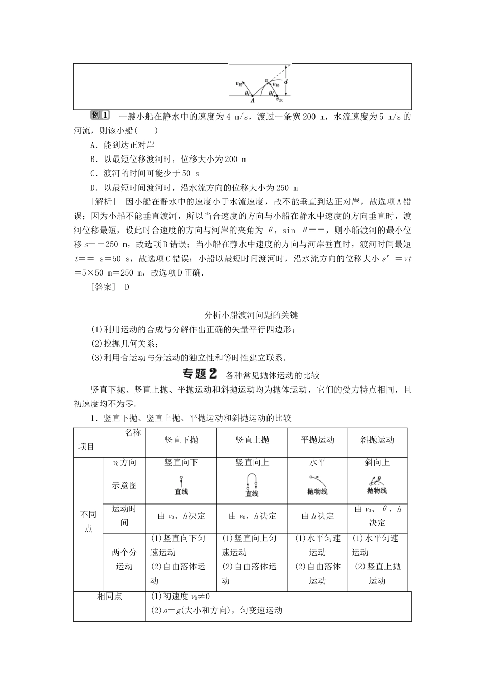 高中物理 第1章 怎样研究抛体运动 本章优化总结学案 沪科版必修2-沪科版高一必修2物理学案_第2页