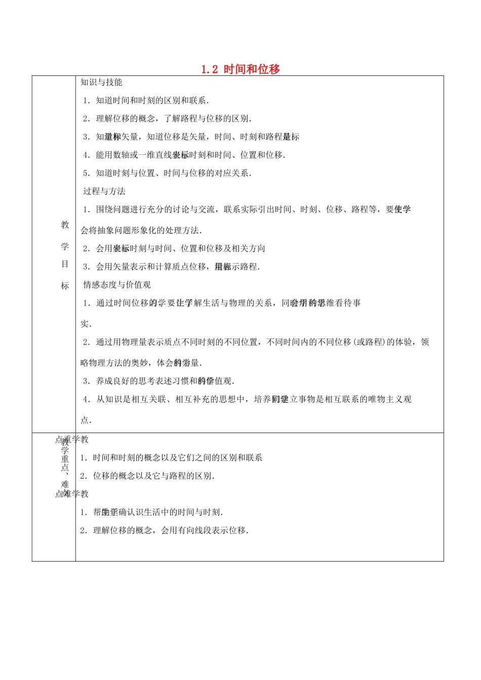 高中物理 第1章 1.2 时间和位移教案 新人教版必修1-新人教版高中必修1物理教案_第1页