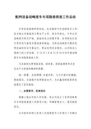 典型迎峰度冬隐患排查工作总结汇报