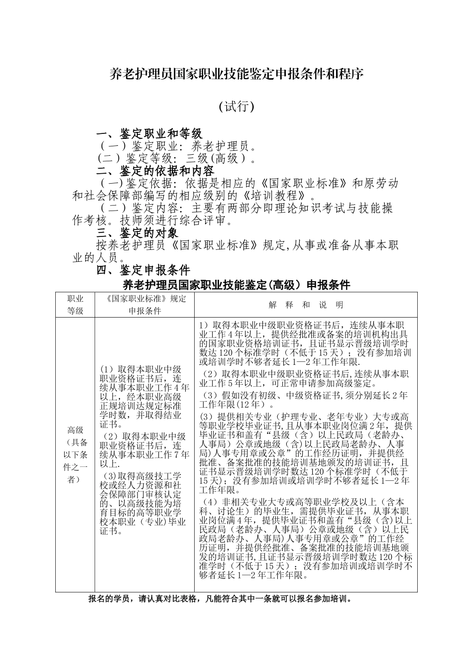 养老护理员国家职业技能鉴定申报条件和程序资料_第1页