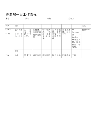 养老院一日工作流程