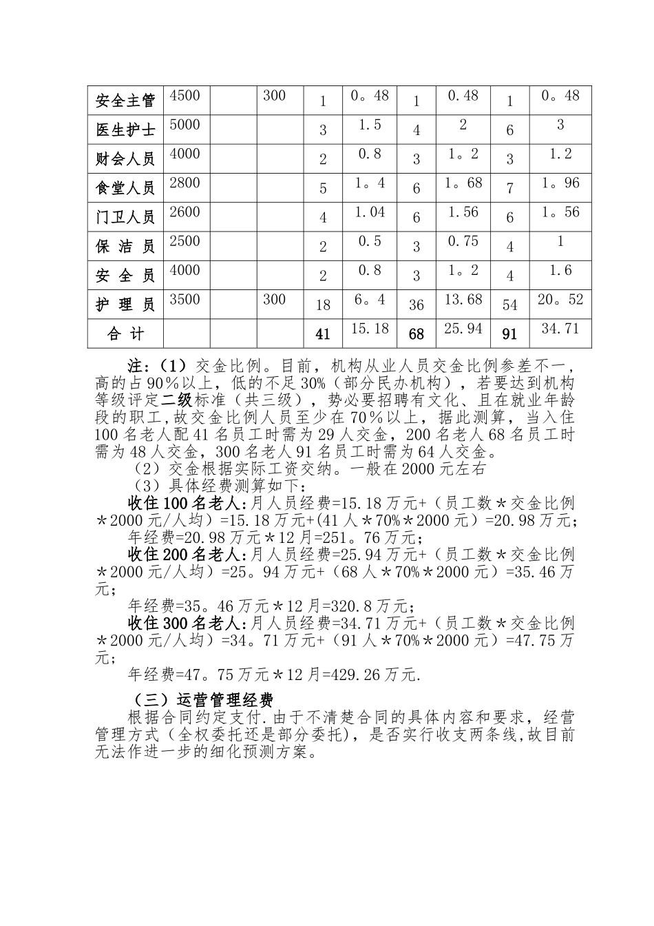 养老院人员配比与经费测算_第3页
