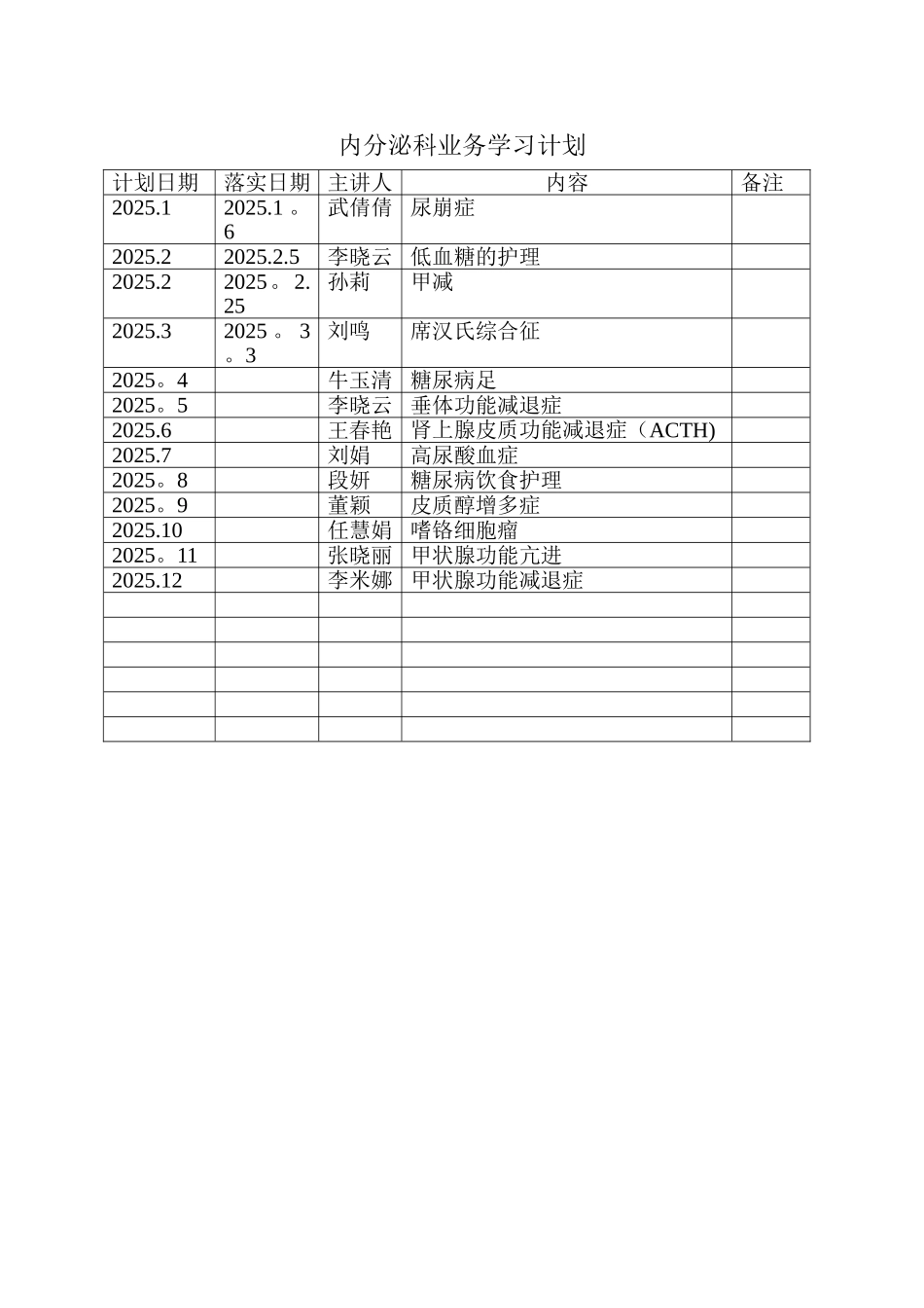 内分泌科业务学习计划文档_第1页