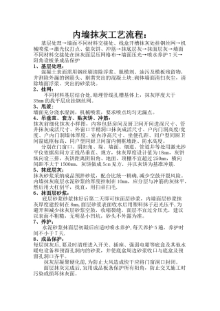 内墙抹灰工艺流程