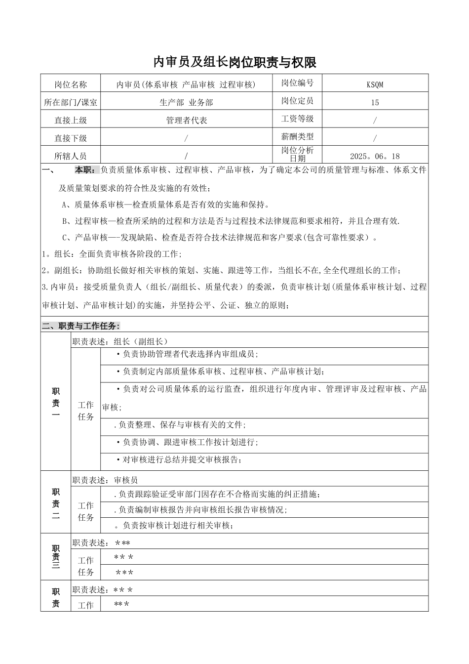 内审员岗位职责与权限_第1页