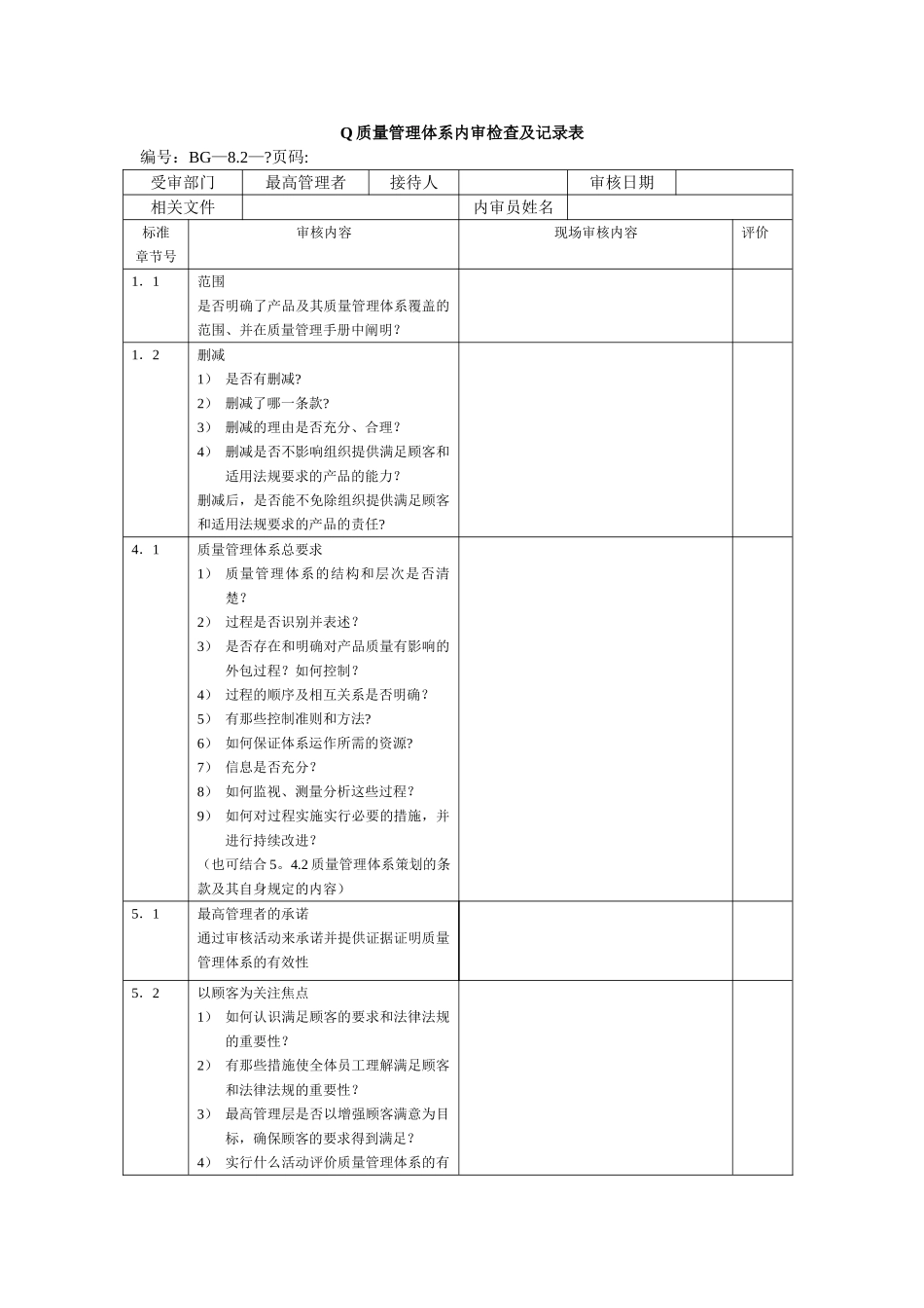 内审检查表范本_第1页