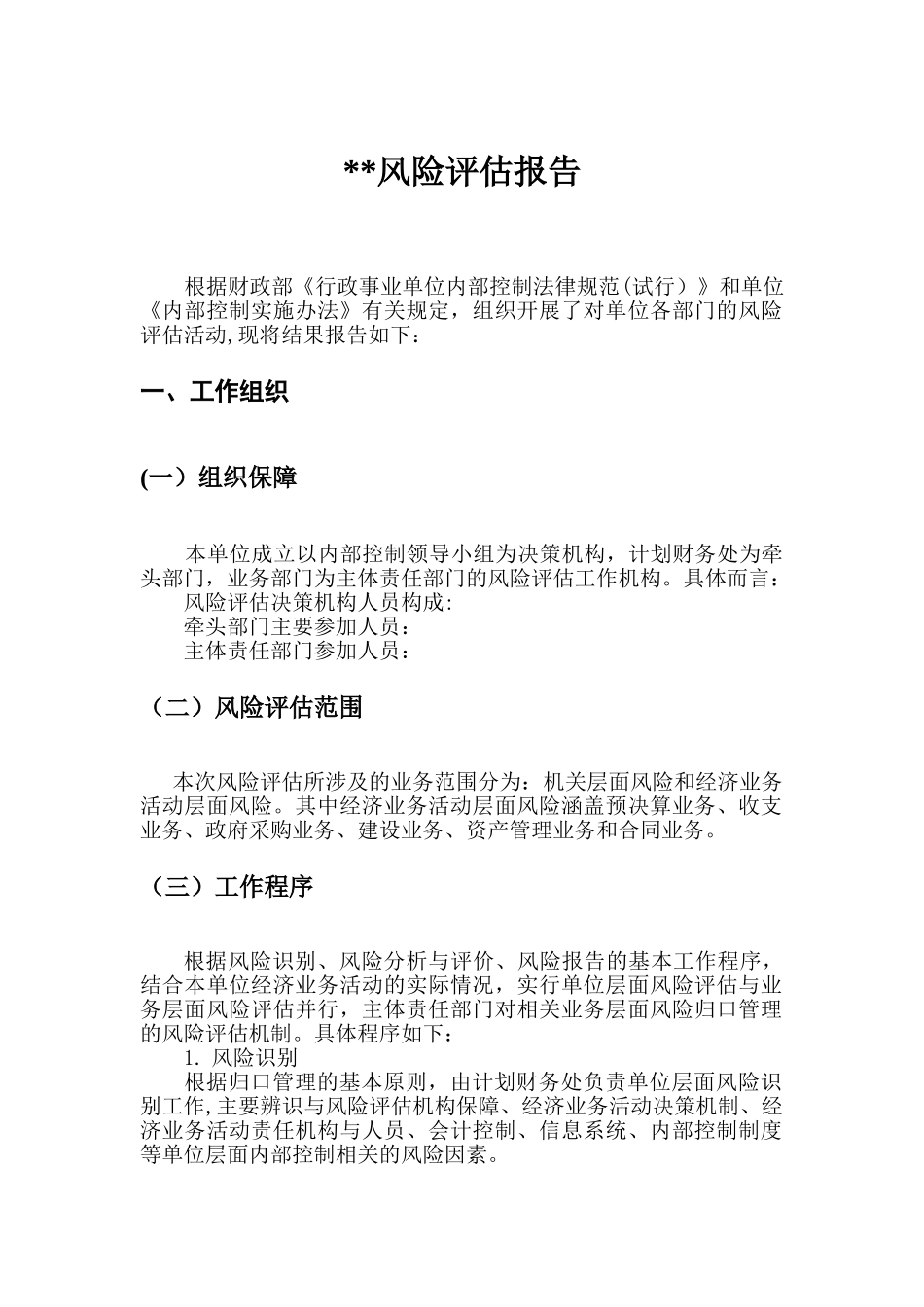 内控风险的评估报告材料材料_第1页
