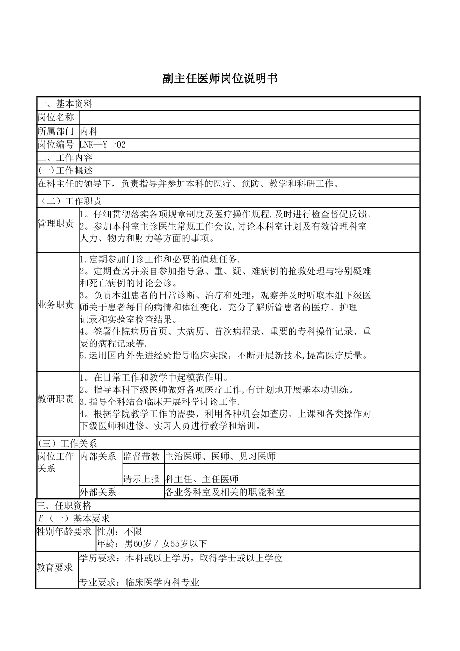 内科副主任医师岗位说明书_第1页