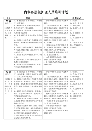 内科各层级护理人员培训计划