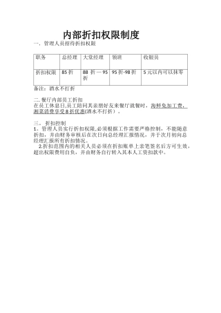 内部员工折扣权限制度