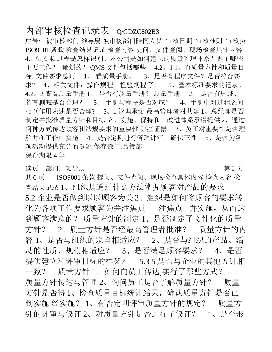 内部审核检查记录表_第1页