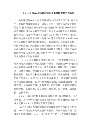 内部控制与全面风险管理工作年度总结