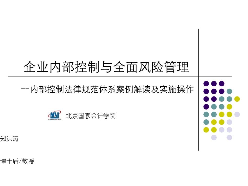 内部控制培训讲义-企业内部控制与全面风险管理_第1页