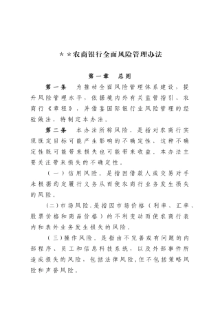 农商行全面风险管理办法