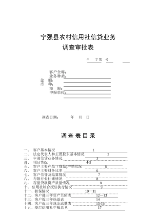 农村信用社信贷业务调查审批表