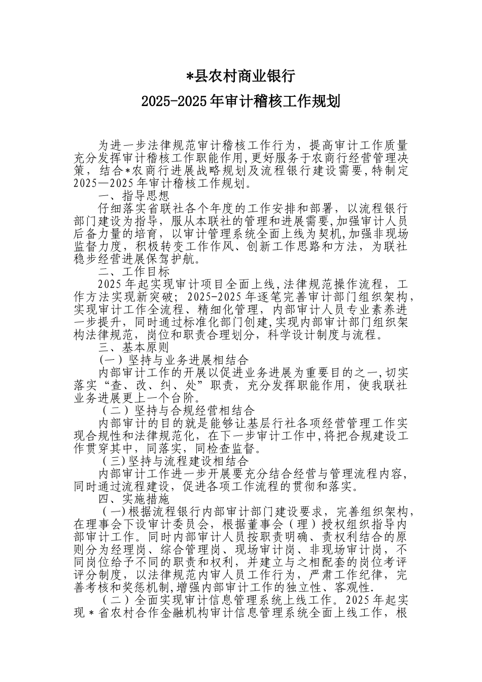 农村商业银行中长期审计工作规划_第1页