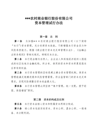 农村商业银行资本管理试行办法
