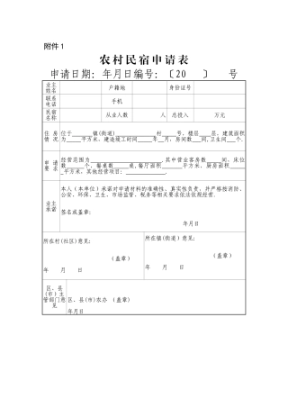 农村民宿申请表