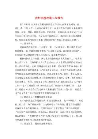 农村电网改造工作报告与农村留守儿童教育现状调查报告汇编
