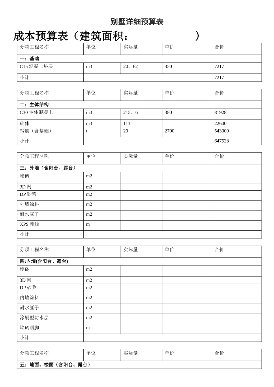 农村自建别墅全套图纸和预算表_第1页