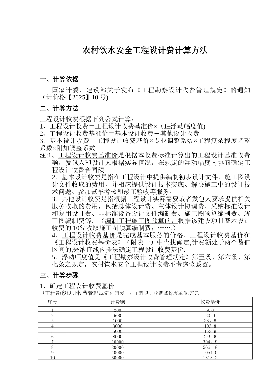 农村饮水安全工程设计费计算方法_第1页
