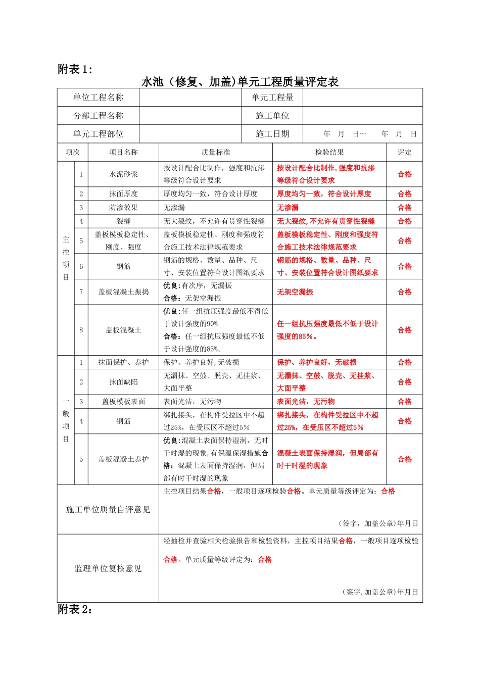 农村饮水工程质量评定表格_第1页