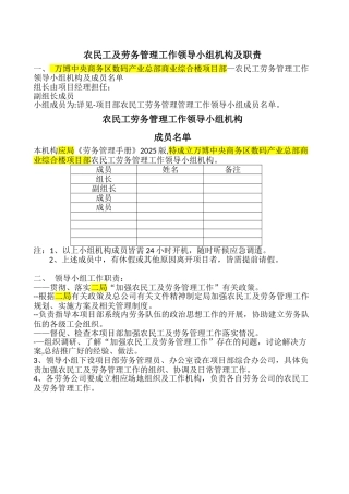 农民工及劳务管理工作领导小组机构及职责