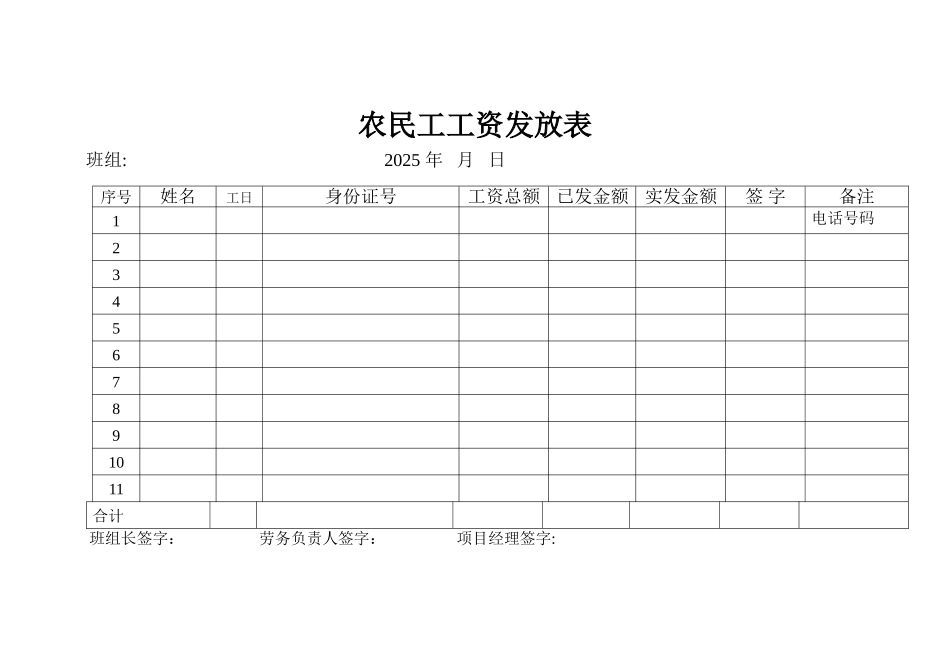农民工工资发放表48718_第1页