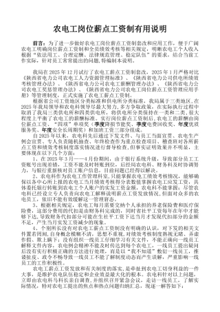 农电工岗位薪点工资制实用说明