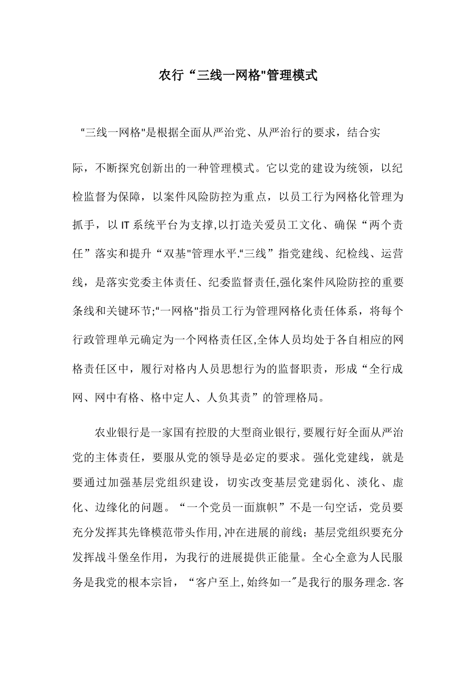 农行“三线一网格”管理模式_第1页