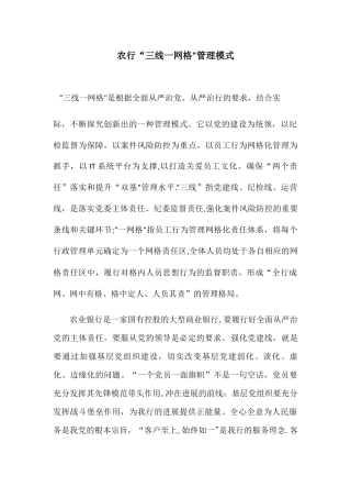 农行“三线一网格”管理模式