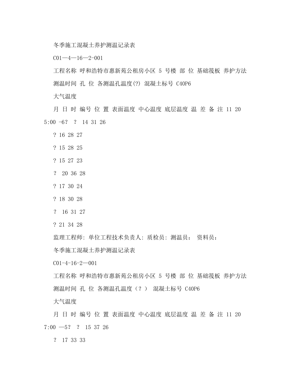 冬季施工混凝土浇筑测温记录表_第3页