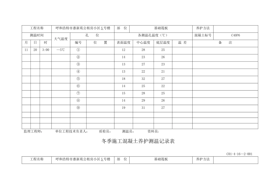冬季施工混凝土浇筑测温记录表61205_第3页