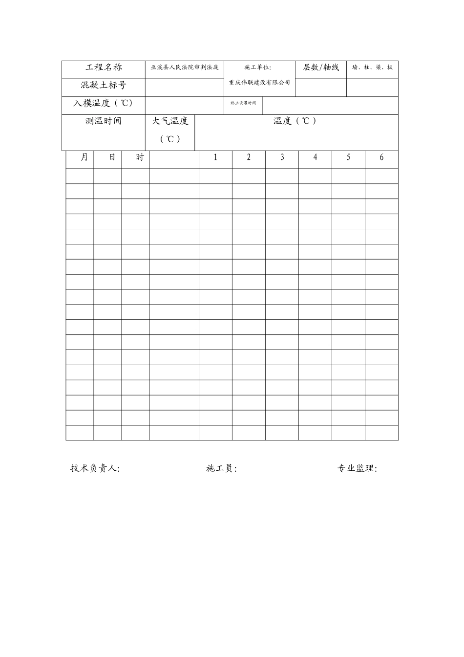 冬期混凝土施工测温记录表_第2页