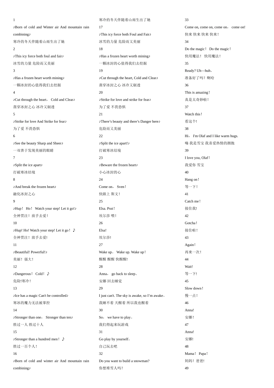 冰雪奇缘中英文剧本_第1页