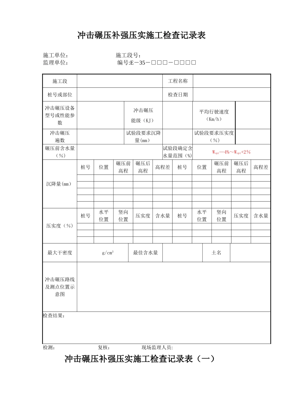 冲击碾压补强压实施工检查记录表_第1页