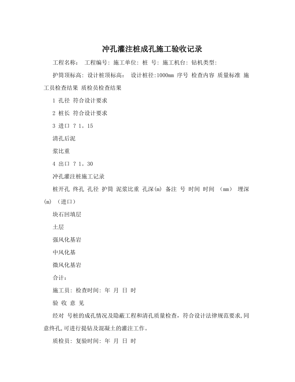 冲孔灌注桩成孔施工验收记录_第1页