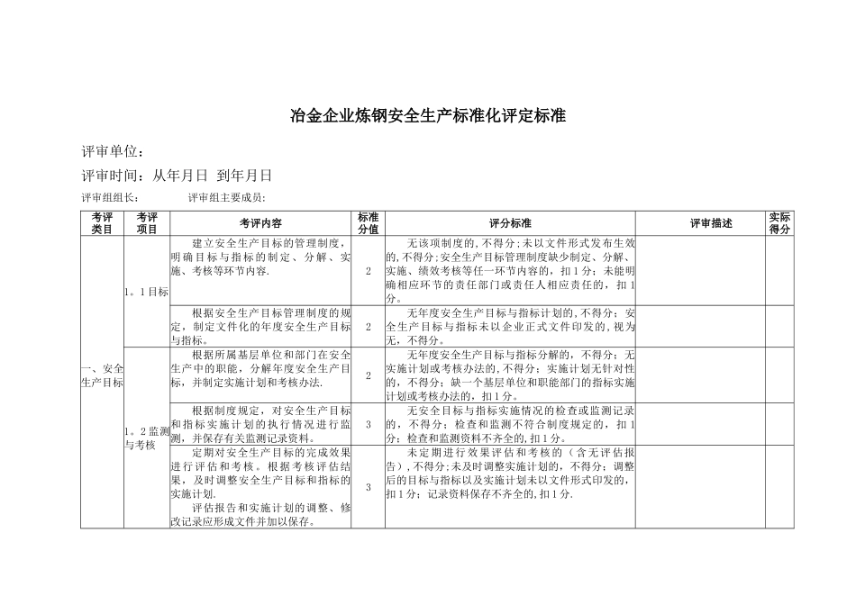 冶金企业炼钢安全生产标准化评定标准_第1页
