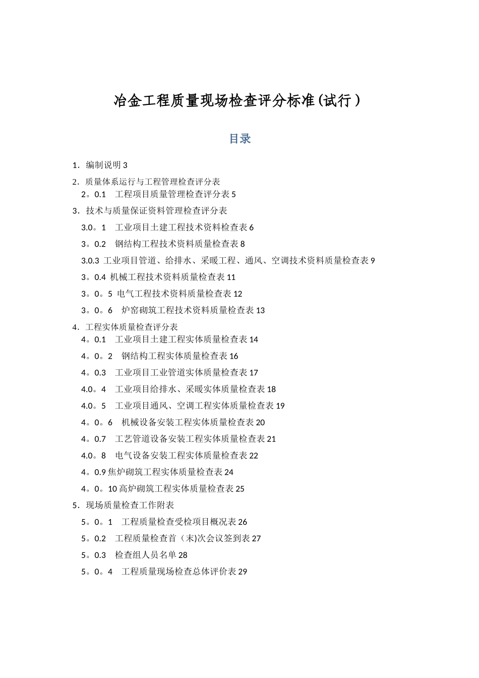 冶金工程质量现场检查评分标准_第1页