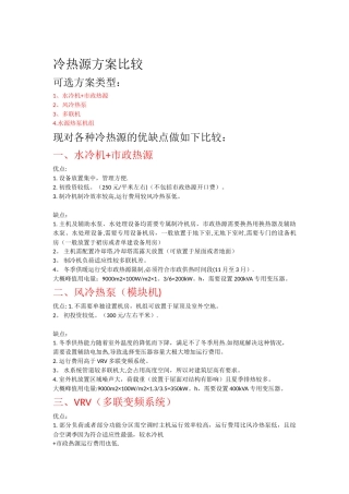 冷热源方案比较