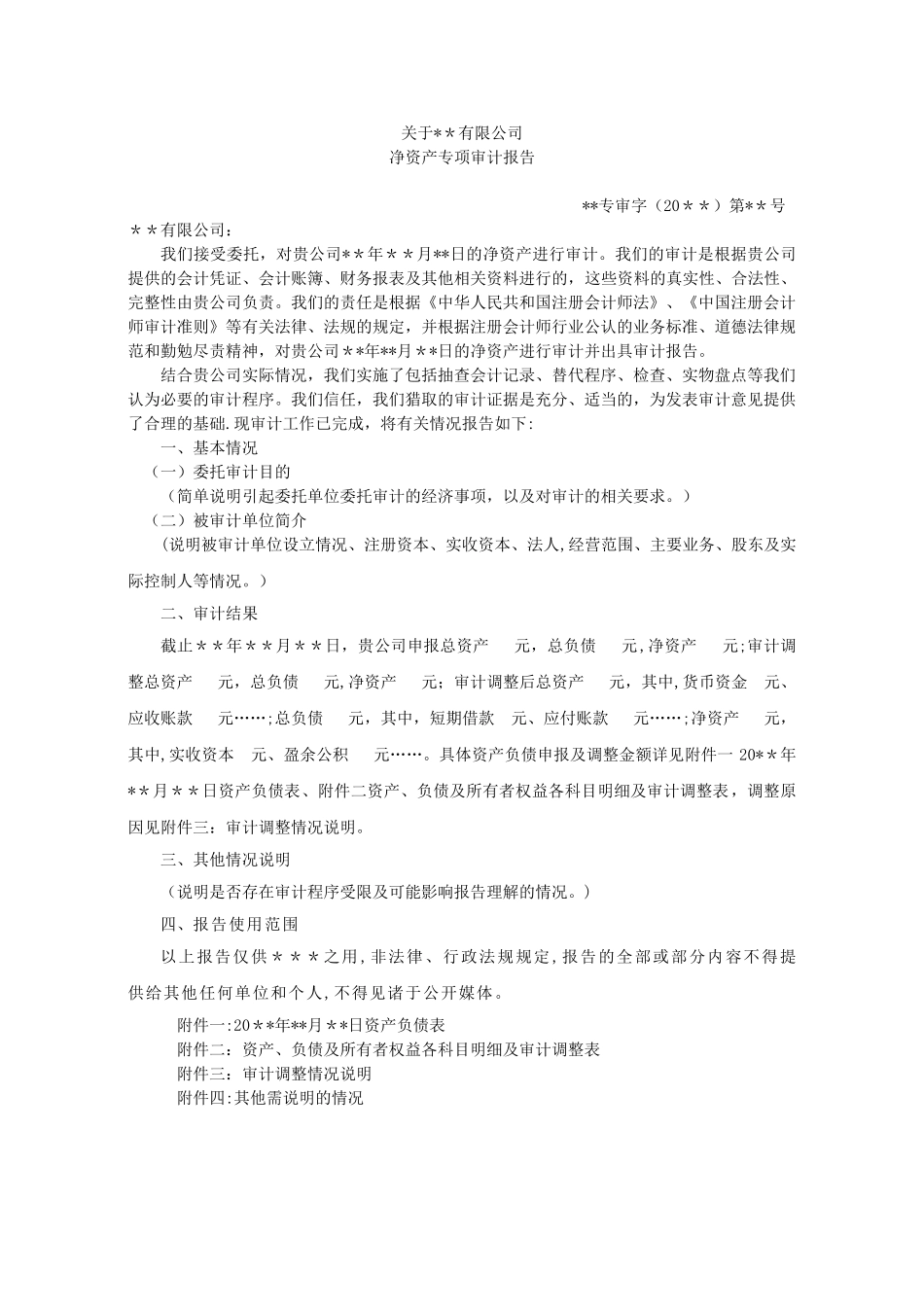 净资产审计报告格式_第1页