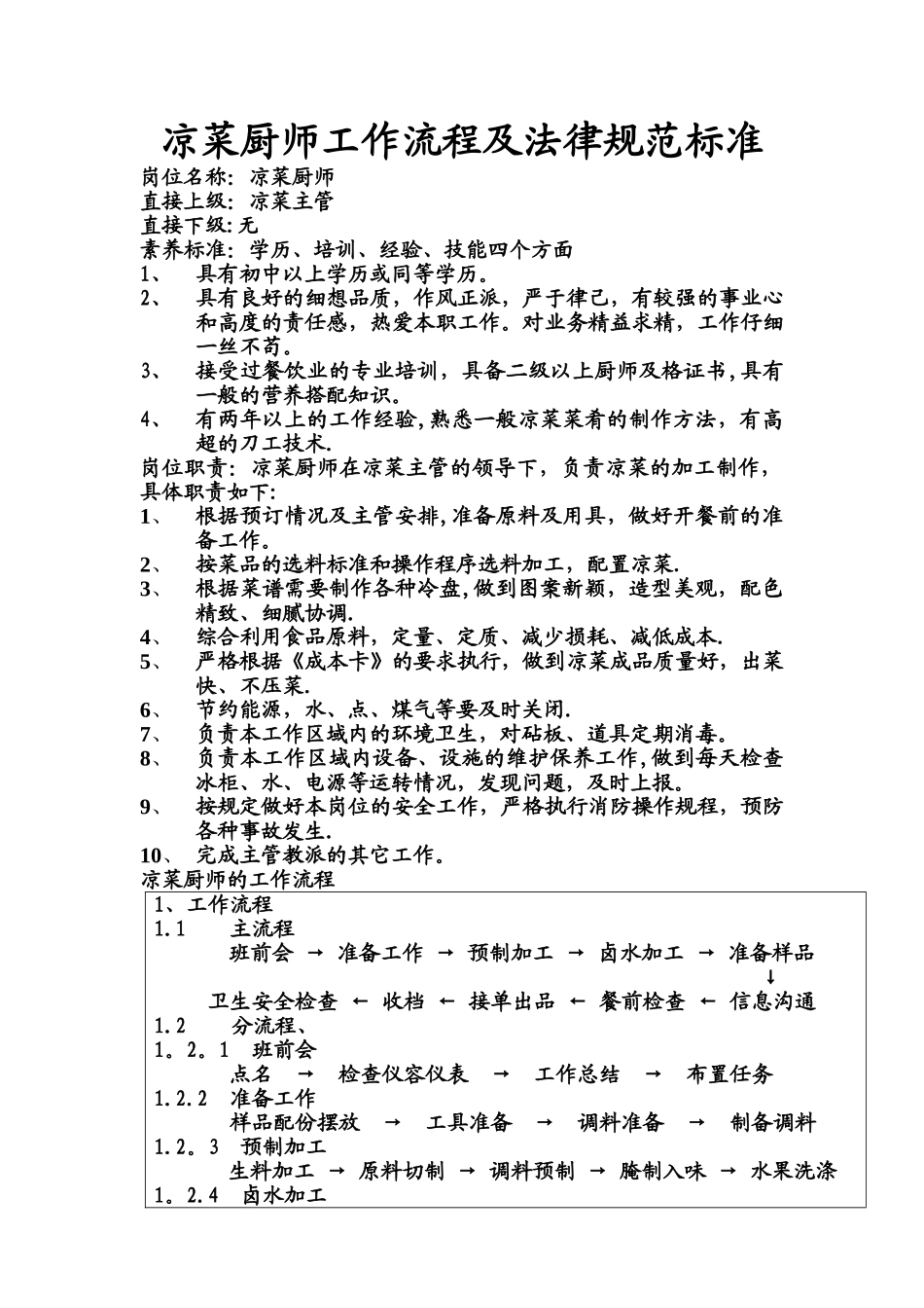 凉菜厨师工作流程及岗位职责_第1页