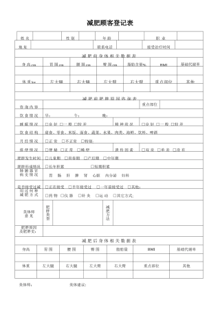 减肥顾客登记表