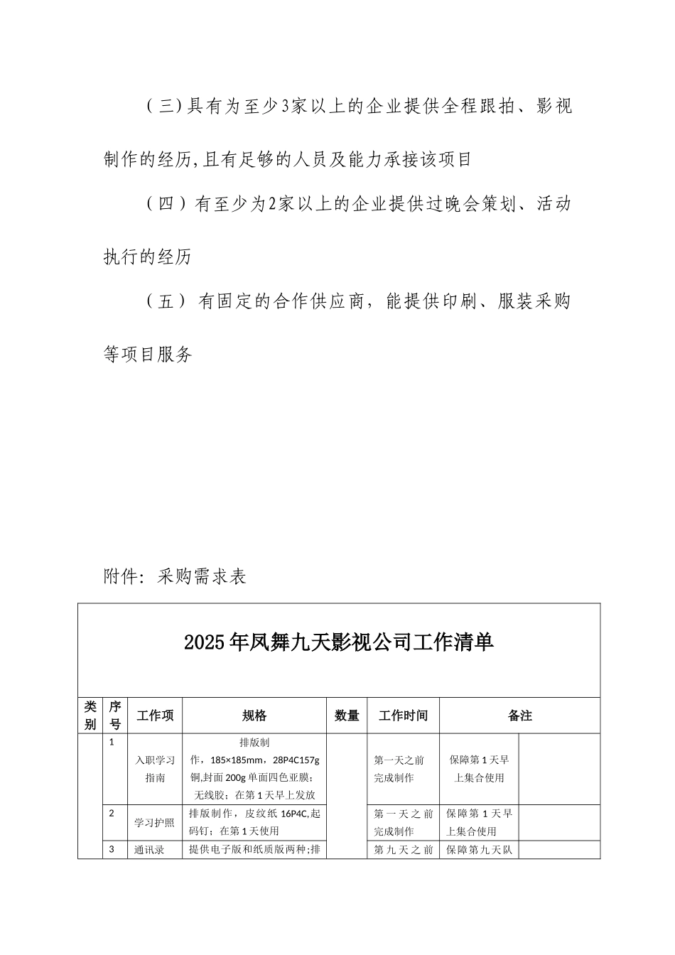 凤舞九天公司新员工入职培训影视制作采购需求_第3页