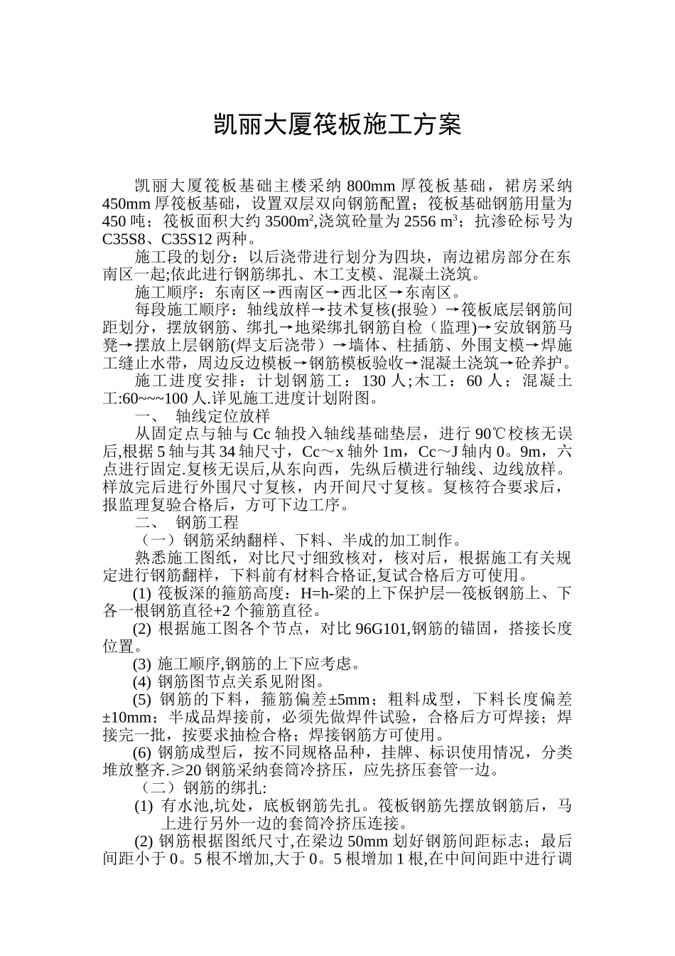 凯丽大厦筏板施工方案_第1页