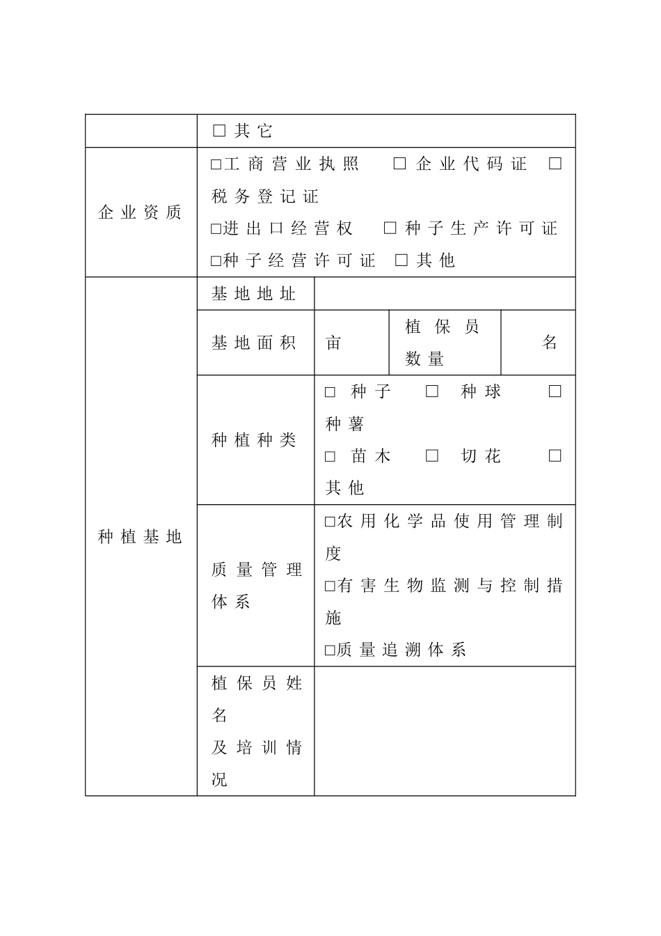 出境种苗花卉生产经营企业注册登记申请表_第3页
